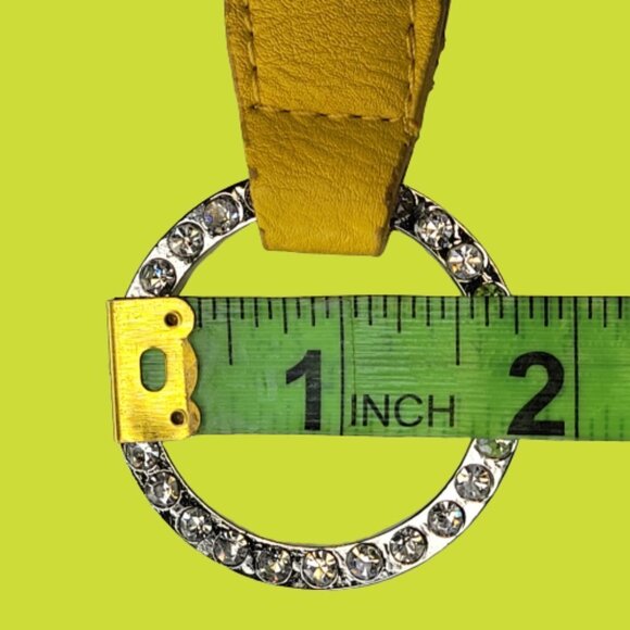 WOMENS Yellow Stretch Belt Bling Crystals Buckle Elasticized Band Belt - Picture 7 of 11